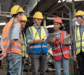 5 medewerkers metaalfabriek in overleg